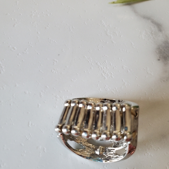 Silver Tone Adjustable Band Ring with Orange Brown Jewels 💥3 for $24💥 - Picture 4 of 15